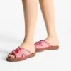 Aciel-sandal, platt Rubinröda platta sandaler i mixad, fransad och fläckig canvas