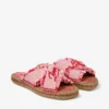 Aciel-sandal, platt Rubinröda platta sandaler i mixad, fransad och fläckig canvas