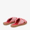 Aciel-sandal, platt Rubinröda platta sandaler i mixad, fransad och fläckig canvas