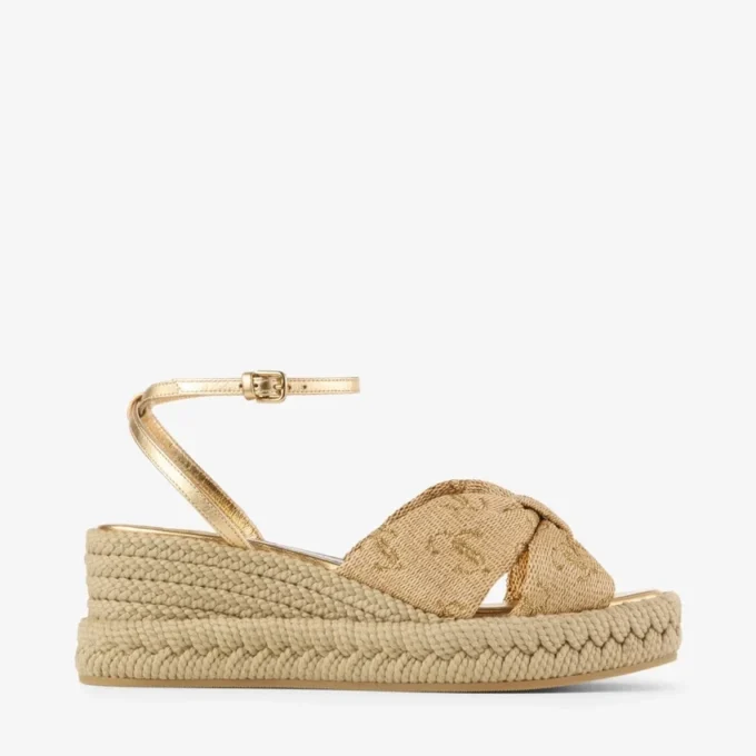 Aella Wedge 60 Guld Raffia-kilklacksandaler