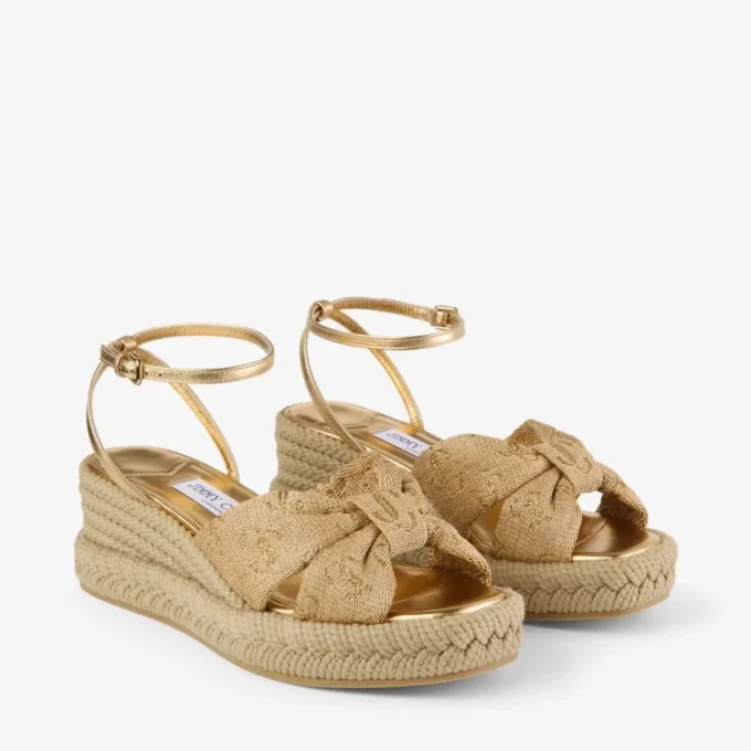 Aella Wedge 60 Guld Raffia-kilklacksandaler