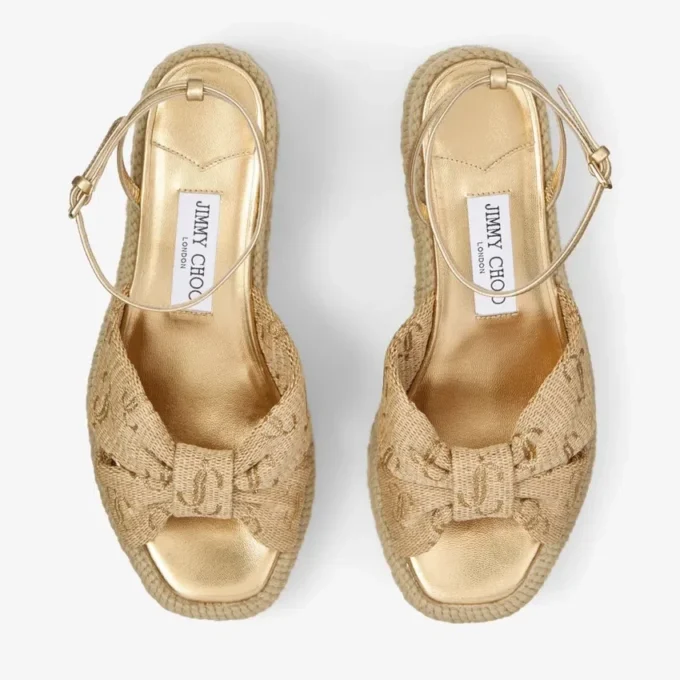 Aella Wedge 60 Guld Raffia-kilklacksandaler