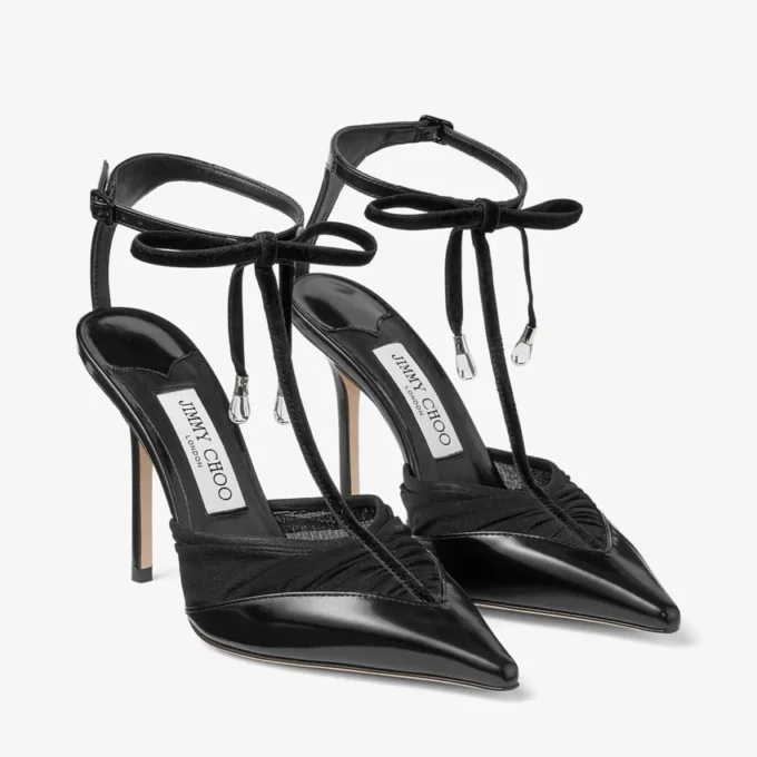 Afia Mesh 100 Svarta pumps i spazzolato och rynkad tyll