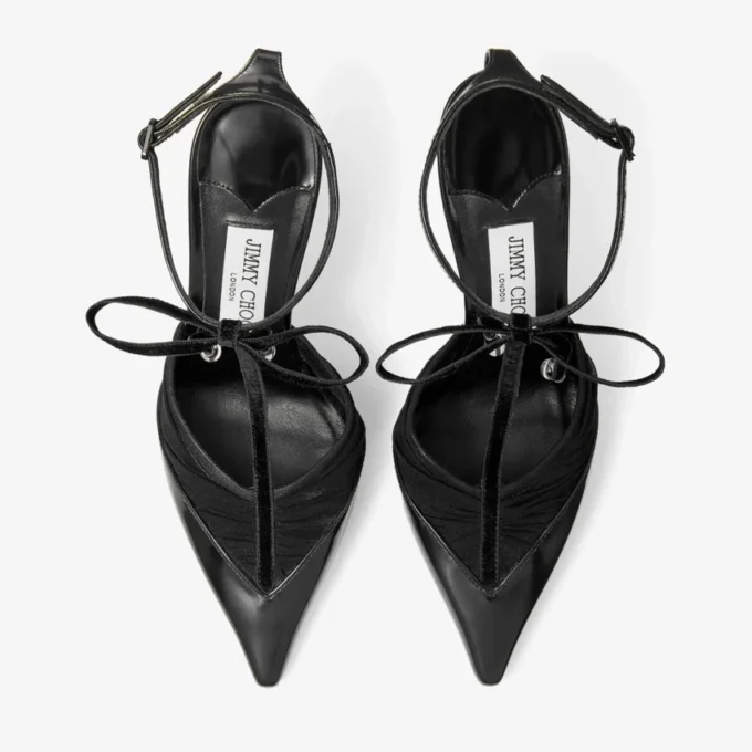 Afia Mesh 100 Svarta pumps i spazzolato och rynkad tyll