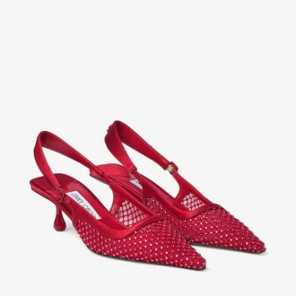 Amel 50 rubinröda pumps i kristallnät och satin