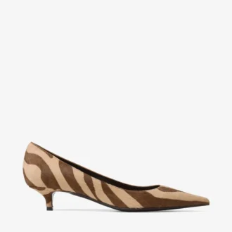 Amelia 35 chokladbruna pumps i ponnyläder med zebramönster