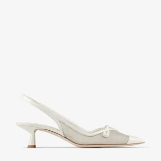 Amita 45 Latte och Champagne Pumps med slingback i lack och metalliskt nät