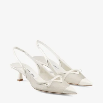 Amita 45 Latte och Champagne Pumps med slingback i lack och metalliskt nät