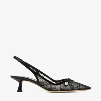 Amita 45 svarta pumps i spets och spazzolato från jimmy choo