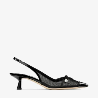 Amita 45 svarta slingbacks i lackläder och mesh