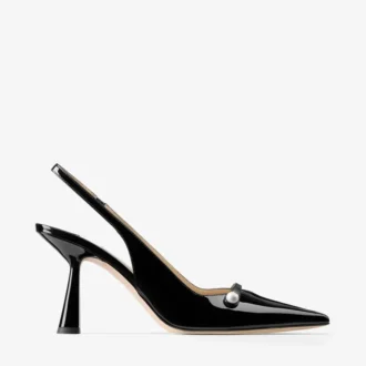 Amita 85 svarta slingbacks i lackat nappaläder