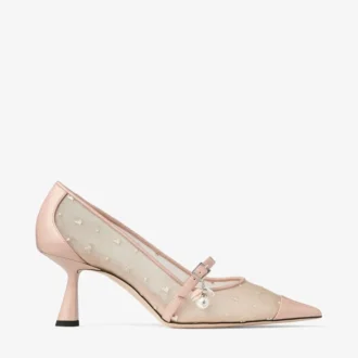 Aren Pump 65 Pumps i macaronläder och nät med hjärtmönster och pärlcharm