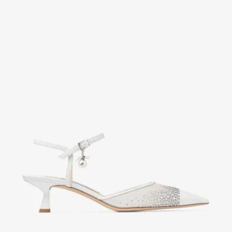 Aren Slingback 45 Slingbacks i vitt kristallnät med pärlberlock