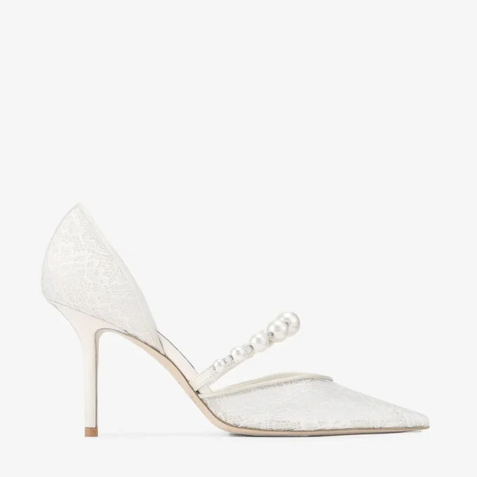 Aurelie 85 Ivory jimmy choo-spetspumps med pärldekoration Aurelie 85 Ivory jimmy choo-spetspumps med pärldekoration