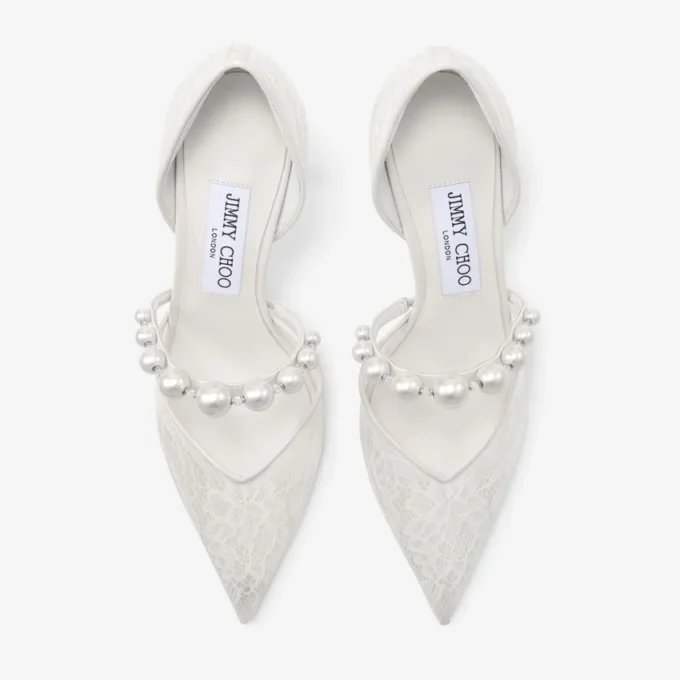 Aurelie 85 Ivory jimmy choo-spetspumps med pärldekoration Aurelie 85 Ivory jimmy choo-spetspumps med pärldekoration