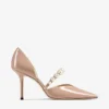 Aurelie 85 spetsiga pumps i balettrosa lackläder med pärldekor Aurelie 85 spetsiga pumps i balettrosa lackläder med pärldekor