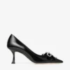 Auria 70 Svarta mjuka Spazzolato-pumps med sammet och kristallrosett