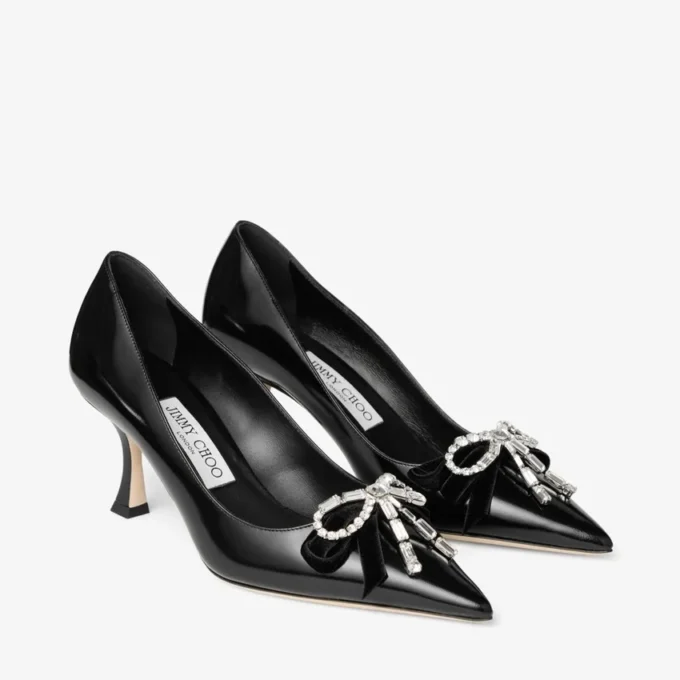Auria 70 Svarta mjuka Spazzolato-pumps med sammet och kristallrosett