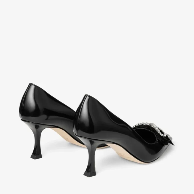 Auria 70 Svarta mjuka Spazzolato-pumps med sammet och kristallrosett