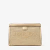 Avenue-påse i guld och mörk cappuccino Metalliskt broderad raffiapåse Avenue-påse i guld och mörk cappuccino Metalliskt broderad raffiapåse