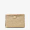 Avenue-påse i guld och mörk cappuccino Metalliskt broderad raffiapåse Avenue-påse i guld och mörk cappuccino Metalliskt broderad raffiapåse