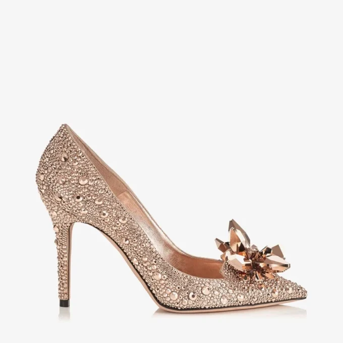 Avril Roséguld Kristallklädda Pumps med Spetsig Tå