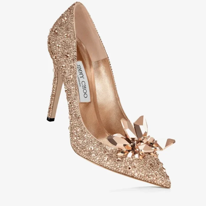 Avril Roséguld Kristallklädda Pumps med Spetsig Tå