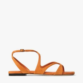 Ayla Flat sandaler i solnedgångsorange mocka