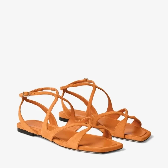 Ayla Flat sandaler i solnedgångsorange mocka Ayla Flat sandaler i solnedgångsorange mocka