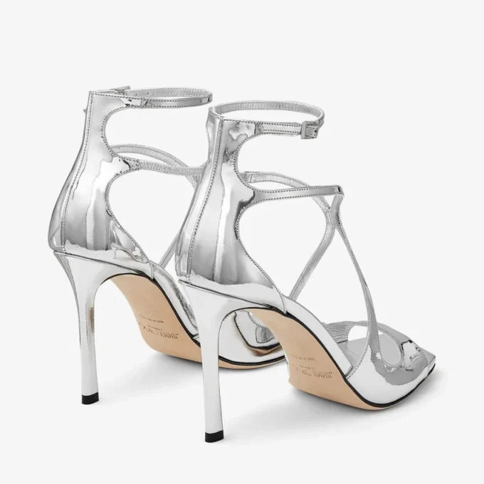 Azia 95 sandaler i silverfärgat läder med flytande metallfinish