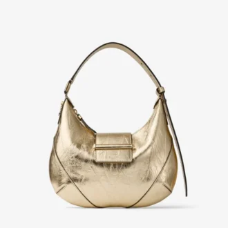 Bar Hobo Small Gold Vintage Metallic Leather Shoulder Bag