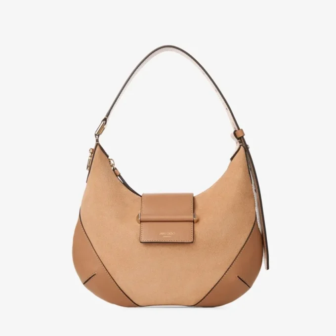 Bar Hobo Small Toffee Suede axelväska med Biker-läderkant Bar Hobo Small Toffee Suede axelväska med Biker-läderkant