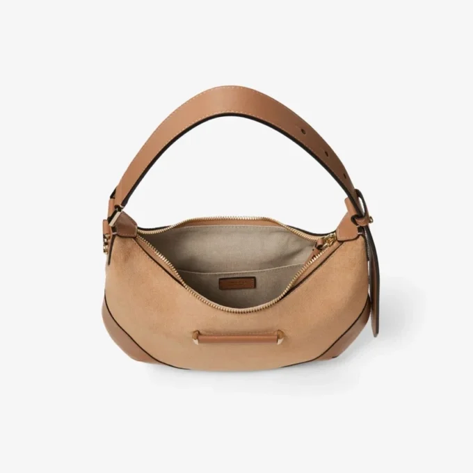 Bar Hobo Small Toffee Suede axelväska med Biker-läderkant Bar Hobo Small Toffee Suede axelväska med Biker-läderkant