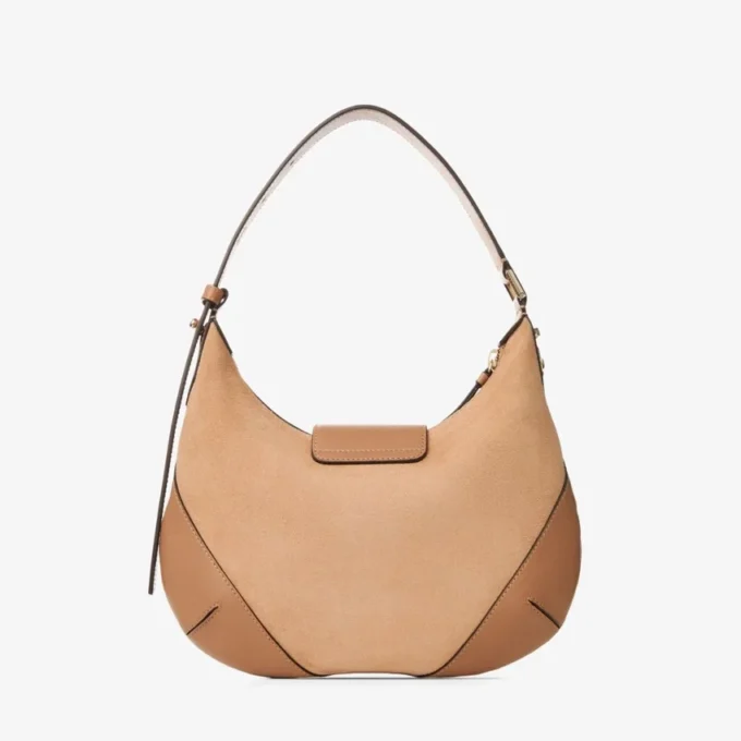 Bar Hobo Small Toffee Suede axelväska med Biker-läderkant Bar Hobo Small Toffee Suede axelväska med Biker-läderkant
