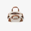Bar Holdall Small – resväska i naturfärgat och brunt återvunnet canvas med detaljer i bikerläder