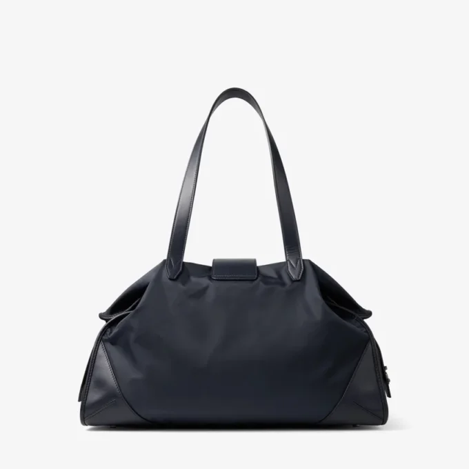 Bar Holdall Stor resväska i marin nylon med detaljer i slätt kalvskinn