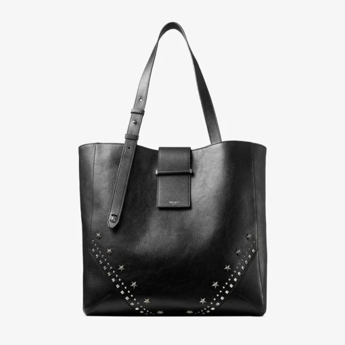 Bar Vertical Tote Medium Svart mjukkalvskinnsväska med texturerade stjärnor