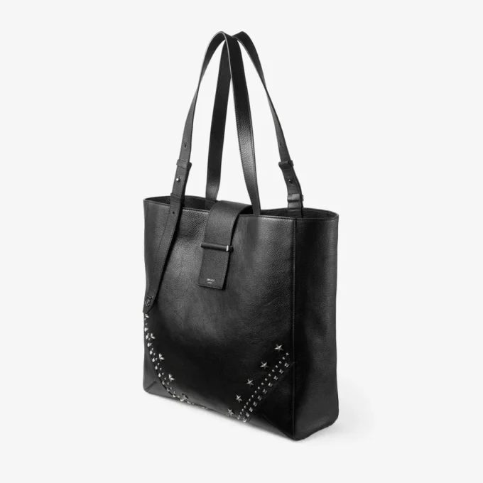 Bar Vertical Tote Medium Svart mjukkalvskinnsväska med texturerade stjärnor