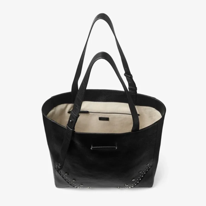 Bar Vertical Tote Medium Svart mjukkalvskinnsväska med texturerade stjärnor