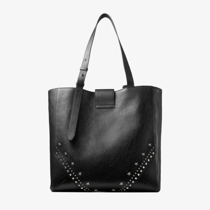 Bar Vertical Tote Medium Svart mjukkalvskinnsväska med texturerade stjärnor