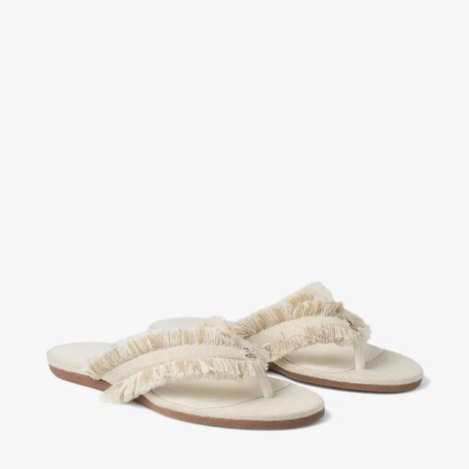 Bay Flat mandelfärgade sandaler i slitet, fläckigt canvas Bay Flat mandelfärgade sandaler i slitet, fläckigt canvas