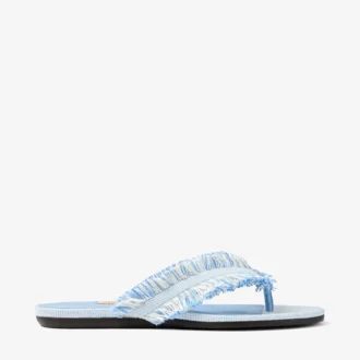 Bay Flat Riviera Blue Mix Flat sandaler i slitna, fläckiga canvas