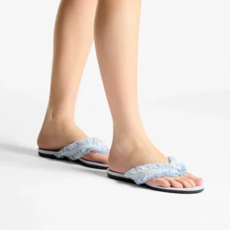 Bay Flat Riviera Blue Mix Flat sandaler i slitna, fläckiga canvas