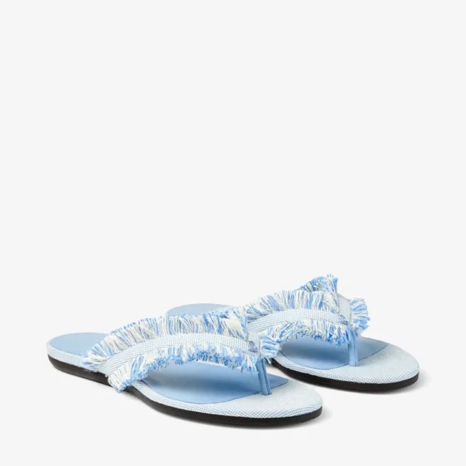 Bay Flat Riviera Blue Mix Flat sandaler i slitna, fläckiga canvas