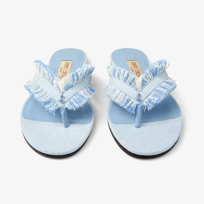 Bay Flat Riviera Blue Mix Flat sandaler i slitna, fläckiga canvas