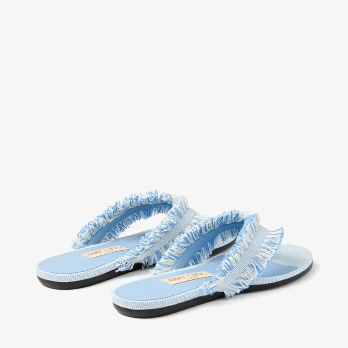 Bay Flat Riviera Blue Mix Flat sandaler i slitna, fläckiga canvas