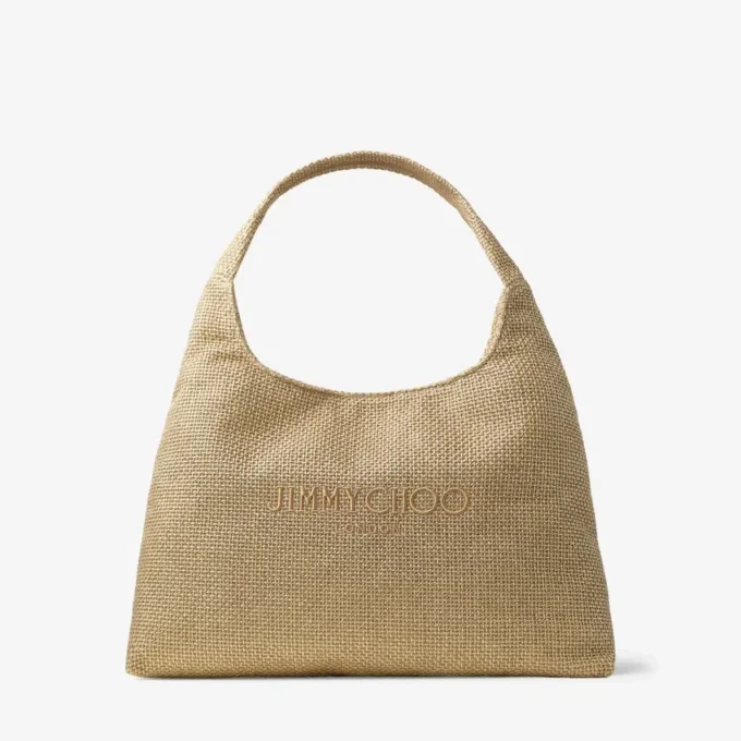 Beach Diamond Hobo Large guld- och mörk cappuccino-metallisk raffia-axelväska Beach Diamond Hobo Large guld- och mörk cappuccino-metallisk raffia-axelväska
