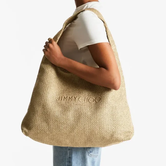 Beach Diamond Hobo Large guld- och mörk cappuccino-metallisk raffia-axelväska Beach Diamond Hobo Large guld- och mörk cappuccino-metallisk raffia-axelväska