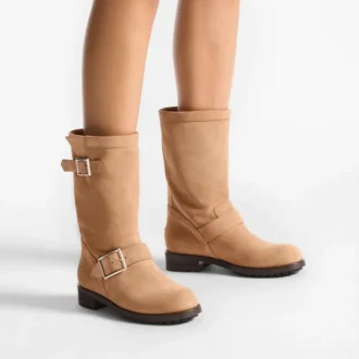 Biker Mid Toffee Velvet Suede Ankle Boots