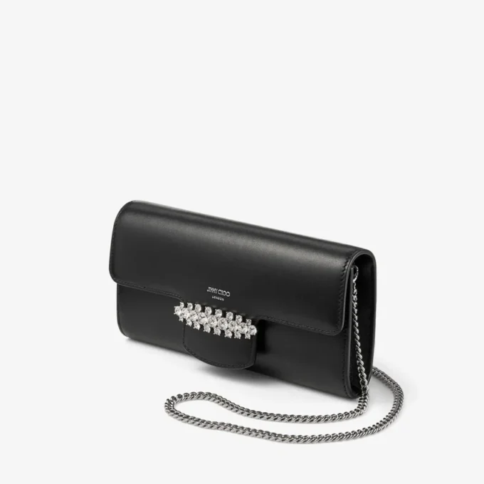 Bing Wallet Chain Svart läderminiväska med kristall Bing Wallet Chain Svart läderminiväska med kristall